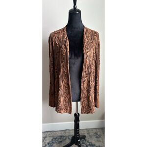TIANELLO Brown Black Abstract Woven Knit Bell Sleeve Cardigan Sweater Size M